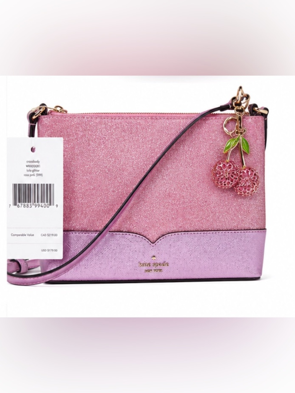 NWT-KATE SPADE LOLA GLITTER TINSEL CROSSBODY WITH CHARM